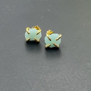Sterling Silver Gold‎ Plated Raw Cut Claw Aquamarine Small Stud Earrlngs